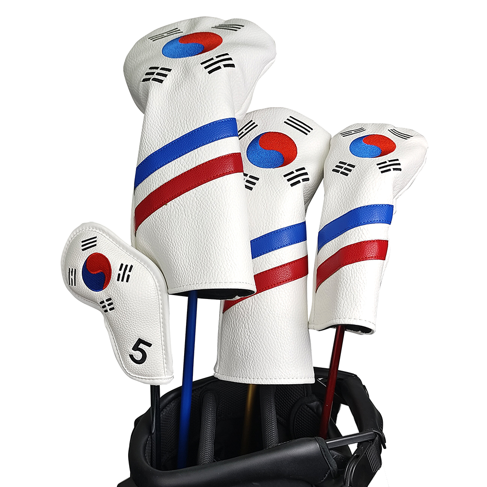 Golf Equipment Cabinet - ชุดปลอกหุ้มหัวไม้กอล์ฟลายธงชาติเกาหลี - ปลอกหุ้มหัวไม้เหล็ก ไดรเวอร์ แฟร์เวย์ ไฮบริด
